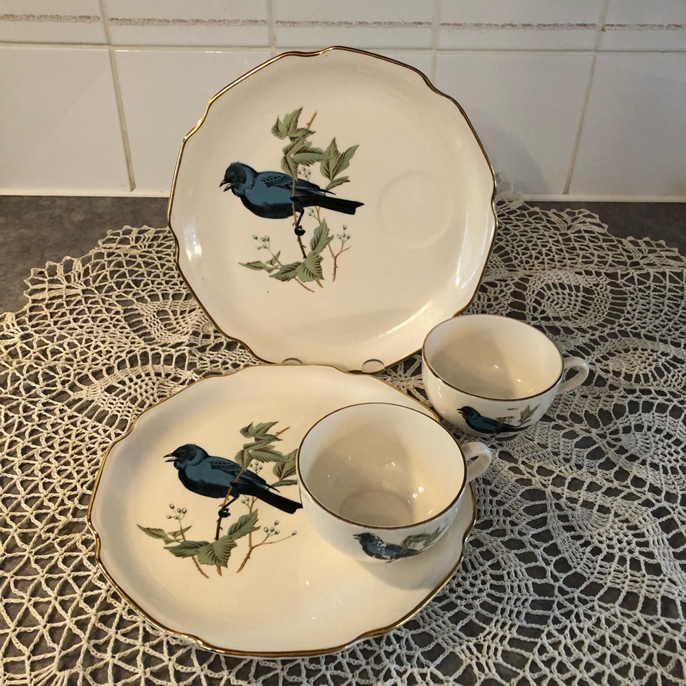 50's Georgian China "Blue Bird" Tennis Sets - Luncheon Sets - Tea Party Sets
